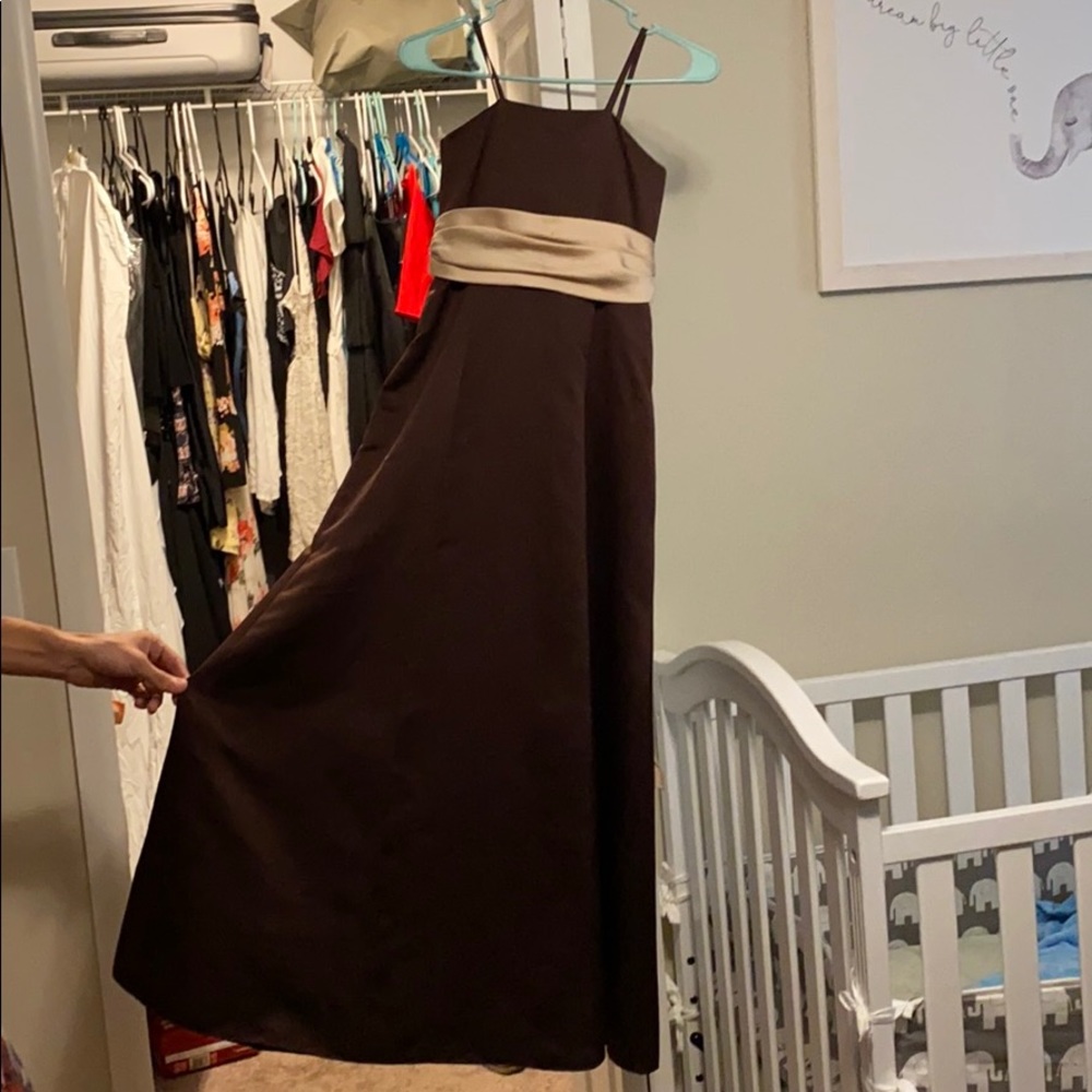 Brown and tan bridesmaid dress